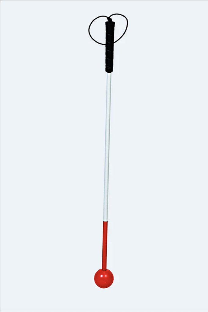 This product image depicts a standard straight cane with a white body, red lower section, and black handle.