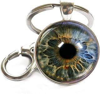 realistic, circular eyeball chain. eye color is light blue, light green, with a touch of orange between.