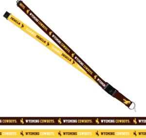 Maroon and yellow branded University of Wyoming cane handle lanyard
