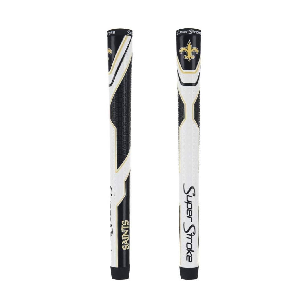 Officially branded New Orleans Saints cane grip with black and white design. Logo towards the top, the word SAINTS printed along the side